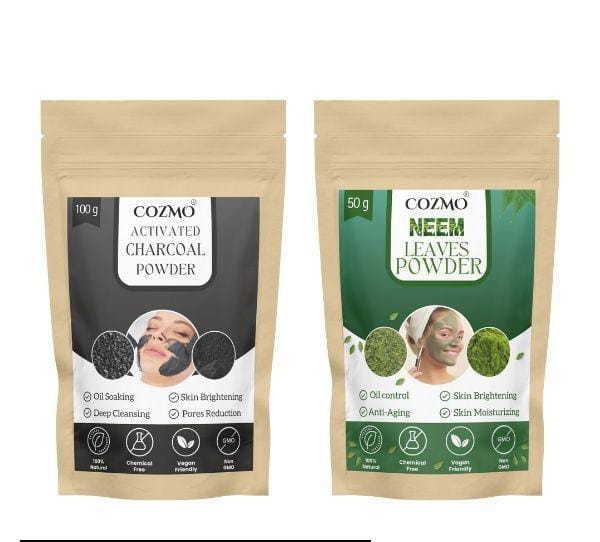 PureGlow Activated Charcoal Powder and Neem Leaves Powder Pack - Natural Skin Detox and Cleansing