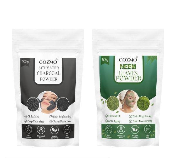 PureGlow Activated Charcoal Powder and Neem Leaves Powder Pack - Natural Skin Detox and Cleansing